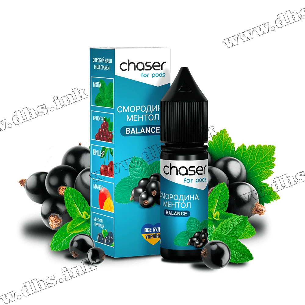 Солевая жидкость Chaser For Pods 15 мл (30 мг) - Смородина, Ментол