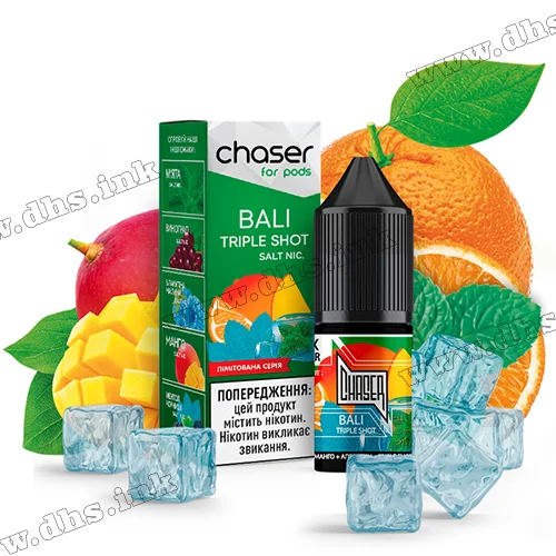 Сольова рідина Chaser For Pods 10 мл (30 мг) - Bali Triple Shot (Апельсин, Манго, Лід, М'ята, Ментол)