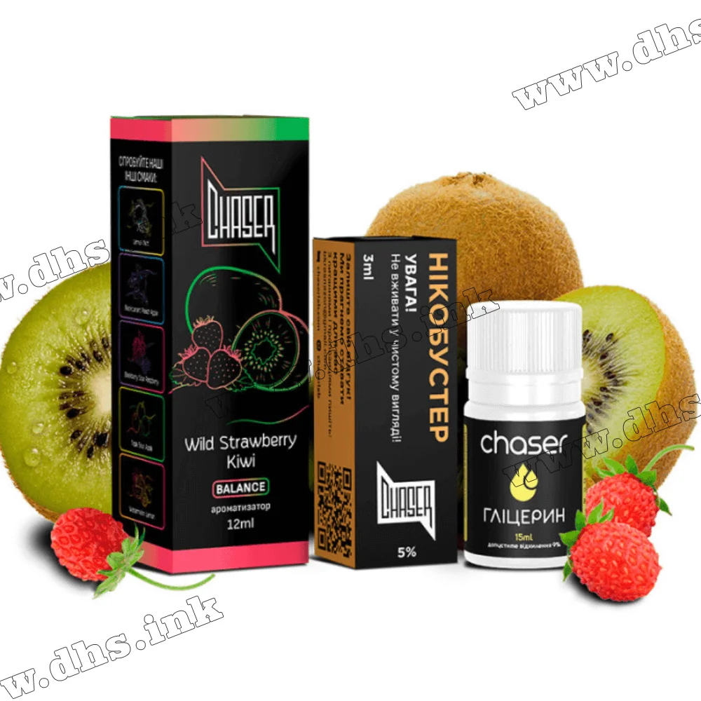 Набір для самозамісу Chaser Black Salt 30 мл (50 мг) - Wild Strawberry Kiwi (Суниця, Ківі)