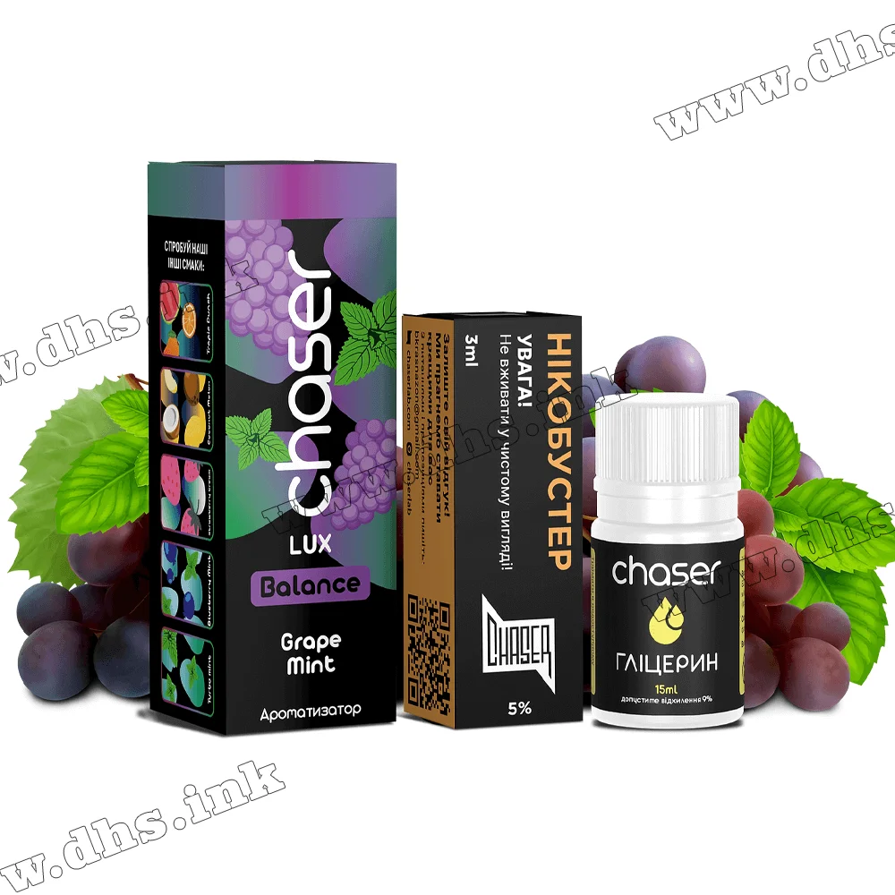 Набір для самозамісу Chaser Lux Salt 30 мл (50 мг) - Grape Mint (Виноград, М'ята) Набір для самозамісу Chaser Lux Salt 30 мл (50 мг) - Grape Mint (Виноград, М'ята)