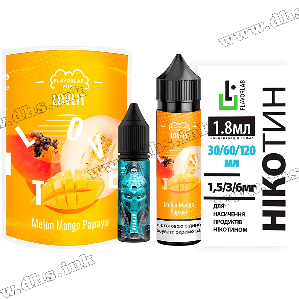 Набір для самозамісу Flavorlab Love IT Organic 60 мл (6 мг) - Melon Mango Papaya (Диня, Манго, Папайя)
