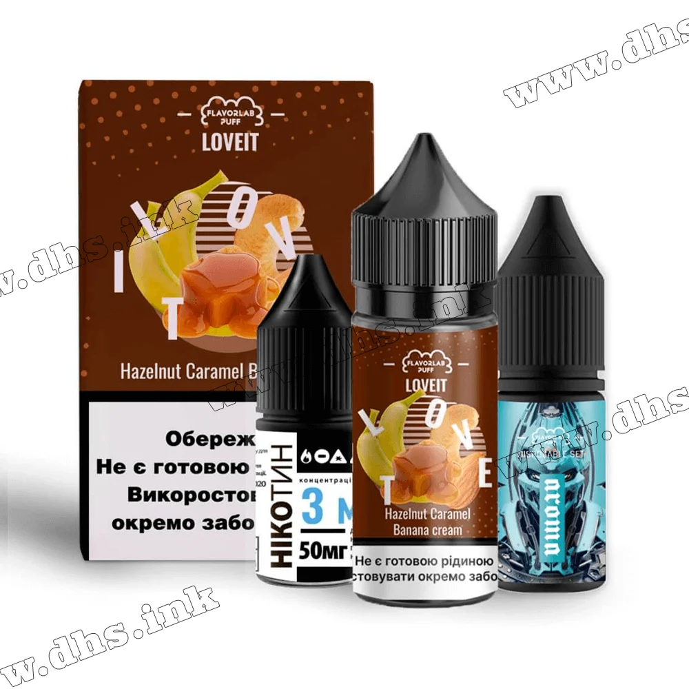 Набір для самозамісу Flavorlab Love IT Salt 30 мл (25 мг) - Hazelnut Caramel Banana Cream (Лісовий Горіх, Карамель, Банановий Крем)