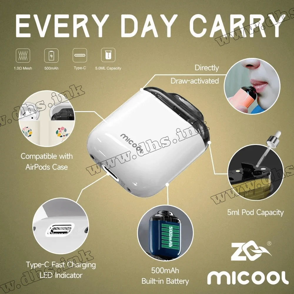Багаторазова електронна сигарета - ZQ Micool 2 Pod Kit 500 мАч (White)