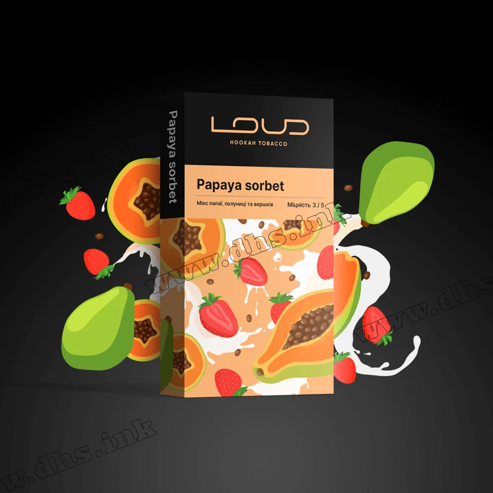 Тютюн Loud (Лауд) - Papaya Sorbet (Папайя, Полуниця, Вершки) 100г