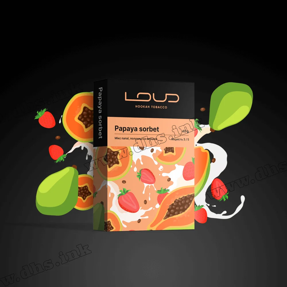 Тютюн Loud (Лауд) - Papaya Sorbet (Папайя, Полуниця, Вершки) 200г